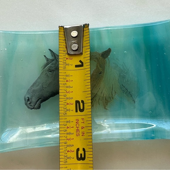 Horse Glass Art Trinket Small Blue Green Tray - Picture 10 of 12